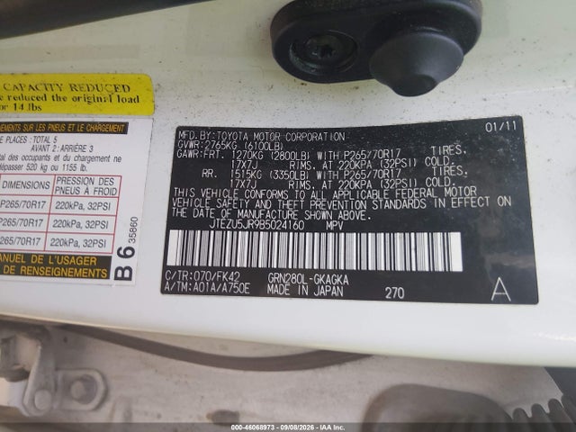 Продаж на аукціоні авто 2011 Toyota 4runner Sr5 V6, vin: JTEZU5JR9B5024160, номер лоту: 46068973