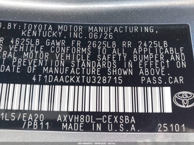 4T1DAACKXTU328715 Toyota CAMRY SE