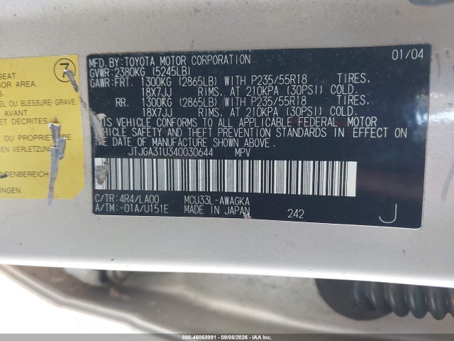 Продажа на аукционе авто 2004 Lexus Rx 330, vin: JTJGA31U340030644, номер лота: 46068991