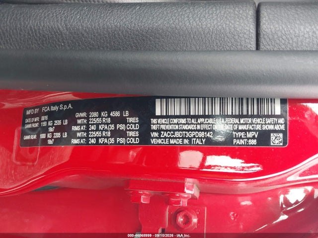 46068999 :رقم المزاد ، ZACCJBDT3GPD98142 vin ، 2016 Jeep Renegade Limited مزاد بيع