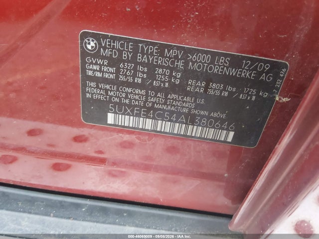 46069009 :رقم المزاد ، 5UXFE4C54AL380646 vin ، 2010 Bmw X5 Xdrive30i مزاد بيع
