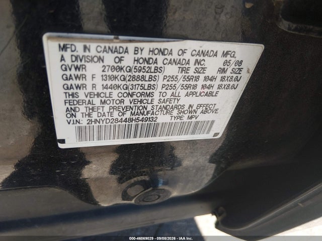 Auction sale of the 2008 Acura Mdx Technology Package, vin: 2HNYD28448H549132, lot number: 46069029