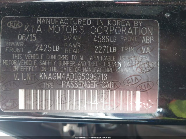 KIA OPTIMA HYBRID 2016 KNAGM4AD1G5096713 Image 9