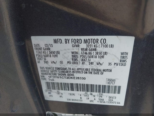 Продажа на аукционе авто 2013 Ford F-150 Xlt, vin: 1FTFW1CT2DKE28330, номер лота: 46069061