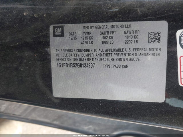 46069065 :رقم المزاد ، 1G1FB1RS2G0134297 vin ، 2016 Chevrolet Camaro 1lt مزاد بيع