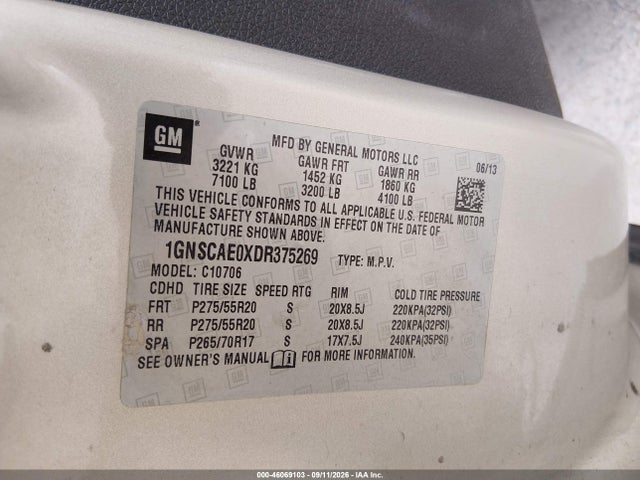 Aukcja sprzedaży 2013 Chevrolet Tahoe Ls, vin: 1GNSCAE0XDR375269, numer aukcji: 46069103