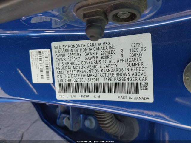 Honda Civic Lx 2020 2HGFC2F63LH545040 Image 9