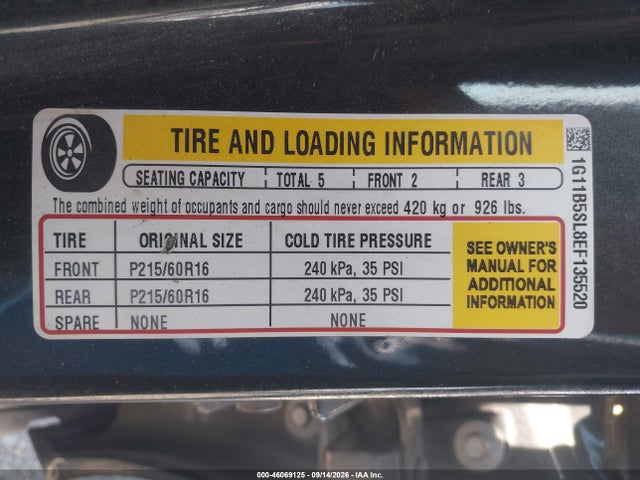 46069125 :رقم المزاد ، 1G11B5SL8EF135520 vin ، 2014 Chevrolet Malibu 1ls مزاد بيع
