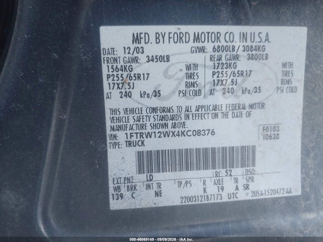 Aukcja sprzedaży 2004 Ford F-150 Xlt, vin: 1FTRW12WX4KC08376, numer aukcji: 46069149