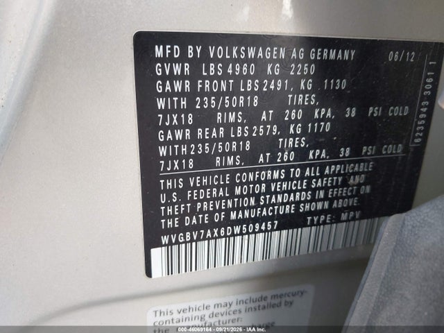Aukcja sprzedaży 2013 Volkswagen Tiguan Se, vin: WVGBV7AX6DW509457, numer aukcji: 46069164