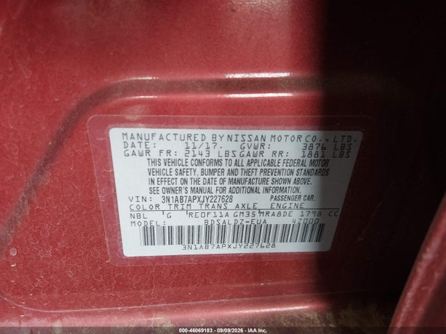 Продажа на аукционе авто 2018 Nissan Sentra Sv, vin: 3N1AB7APXJY227628, номер лота: 46069183