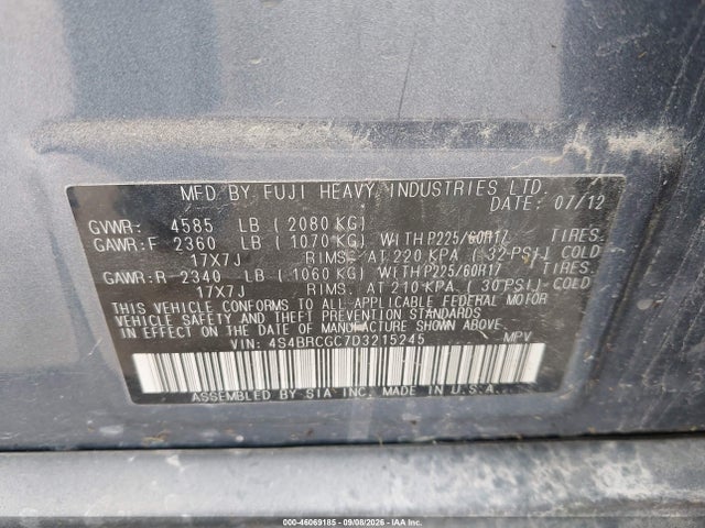 Продаж на аукціоні авто 2013 Subaru Outback 2.5i Premium, vin: 4S4BRCGC7D3215245, номер лоту: 46069185