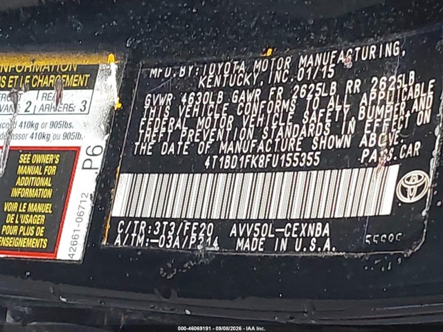Aukcja sprzedaży 2015 Toyota Camry Hybrid Le, vin: 4T1BD1FK8FU155355, numer aukcji: 46069191