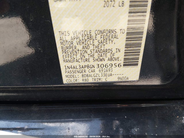 1N4AL3AP8GN306956 Nissan Altima 2.5/2.5 S/2.5 Sl/2.5 Sr/2.5 Sv
