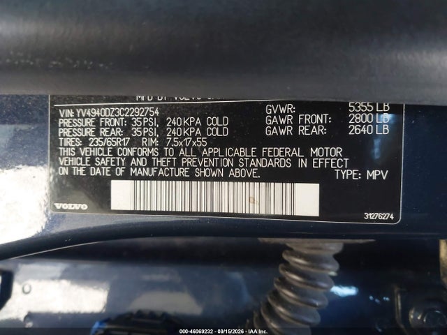 Продаж на аукціоні авто 2012 Volvo Xc60 3.2/3.2 Platinum/3.2 Premier/3.2 Premier Plus, vin: YV4940DZ3C2292754, номер лоту: 46069232