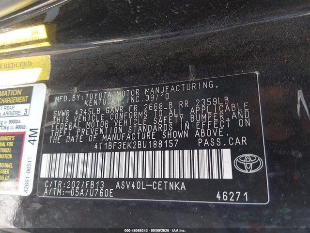 Aukcja sprzedaży 2011 Toyota Camry Le, vin: 4T1BF3EK2BU188157, numer aukcji: 46069242