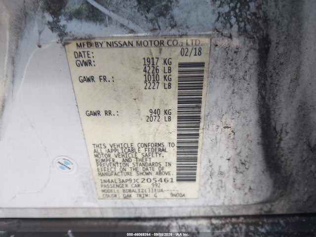 1N4AL3AP9JC205461 Nissan Altima 2.5 Sv