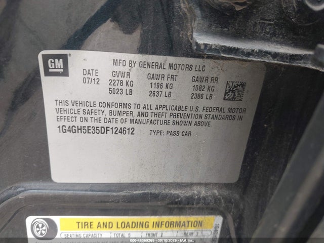 2013 Buick Lacrosse Premium 2 Group მანქანა იყიდება აუქციონზე, vin: 1G4GH5E35DF124612, აუქციონის ნომერი: 46069265