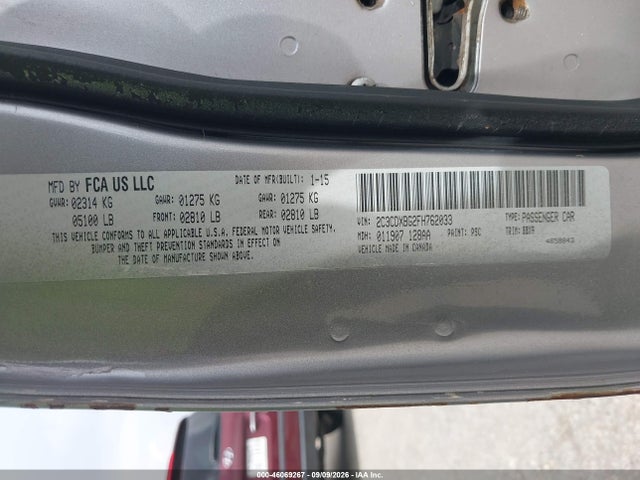 46069267 :رقم المزاد ، 2C3CDXBG2FH762033 vin ، 2015 Dodge Charger Se مزاد بيع