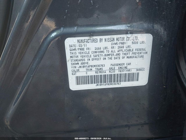 46069273 :رقم المزاد ، JN1BY1AP8CM330763 vin ، 2012 Infiniti M37 مزاد بيع