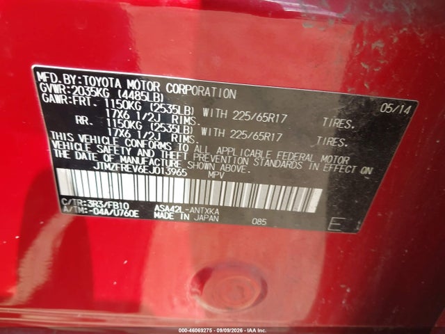 Aukcja sprzedaży 2014 Toyota Rav4 Le, vin: JTMZFREV6EJ013965, numer aukcji: 46069275