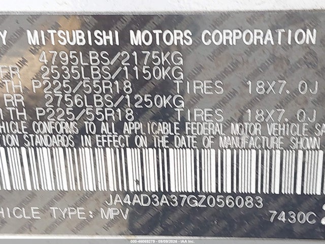 Aukcja sprzedaży 2016 Mitsubishi Outlander Se, vin: JA4AD3A37GZ056083, numer aukcji: 46069279