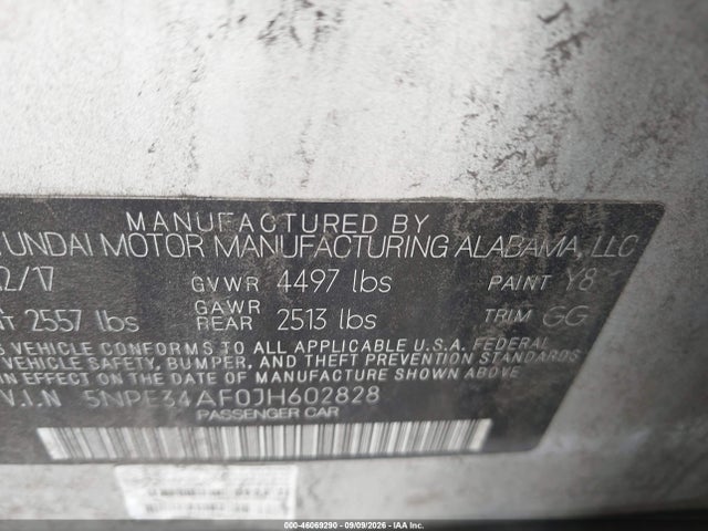 46069290 :رقم المزاد ، 5NPE34AF0JH602828 vin ، 2018 Hyundai Sonata Limited مزاد بيع