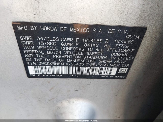 3HGGK5H8XFM725435 Honda Fit Ex/ex-l