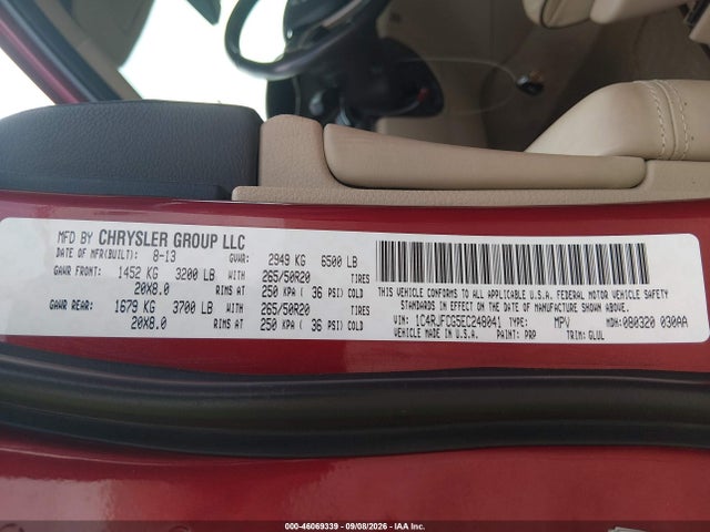 46069339 :رقم المزاد ، 1C4RJFCG5EC248041 vin ، 2014 Jeep Grand Cherokee Overland مزاد بيع