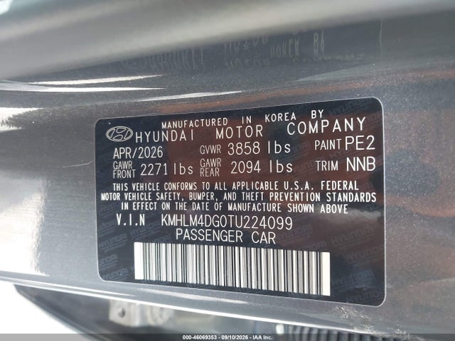 Aukcja sprzedaży 2026 Hyundai Elantra Sel Sport, vin: KMHLM4DG0TU224099, numer aukcji: 46069353