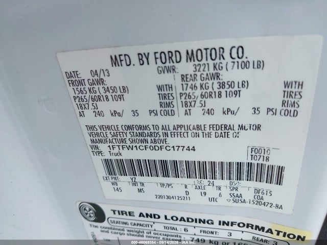 Aukcja sprzedaży 2013 Ford F-150 Xlt, vin: 1FTFW1CF0DFC17744, numer aukcji: 46069354