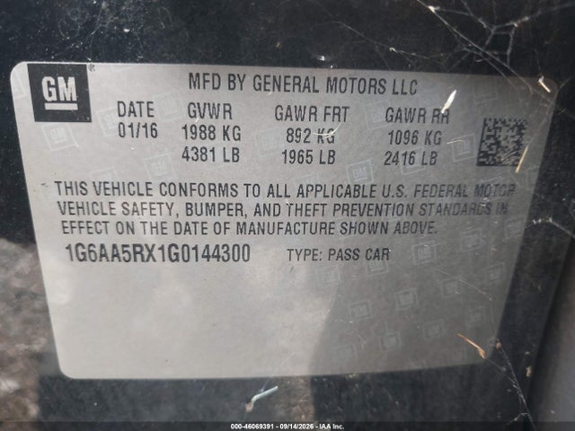 Auction sale of the 2016 Cadillac Ats Standard, vin: 1G6AA5RX1G0144300, lot number: 46069391