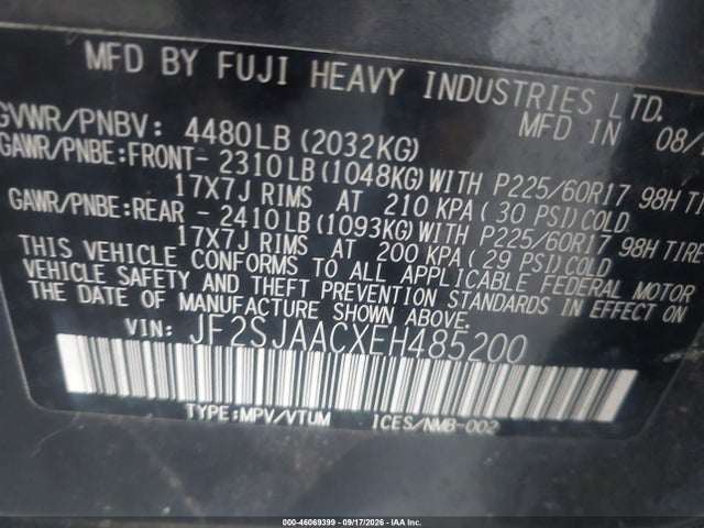Subaru Forester 2.5i 2014 JF2SJAACXEH485200 Image 9