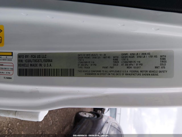 2026 Jeep Gladiator Rubicon 4x4 მანქანა იყიდება აუქციონზე, vin: 1C6RJTBG6TL150964, აუქციონის ნომერი: 46069416