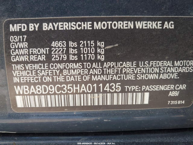 Aukcja sprzedaży 2017 Bmw 330i Xdrive, vin: WBA8D9C35HA011435, numer aukcji: 46069430