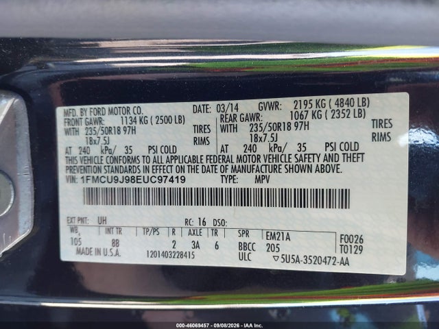 Ford Escape Titanium 2014 1FMCU9J98EUC97419 Image 9