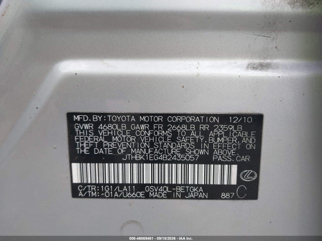 Продажа на аукционе авто 2011 Lexus Es 350, vin: JTHBK1EG4B2435057, номер лота: 46069461