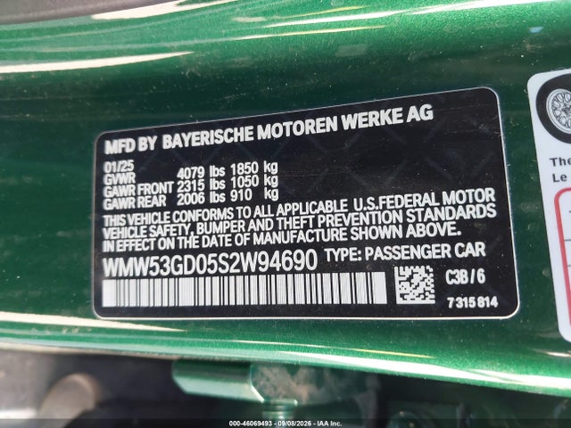 Продажа на аукционе авто 2025 Mini Hardtop Cooper S, vin: WMW53GD05S2W94690, номер лота: 46069493