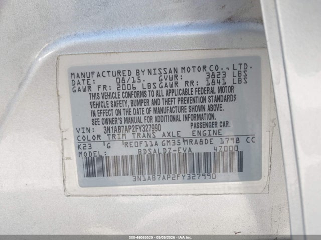 3N1AB7AP2FY327990 Nissan SENTRA SV