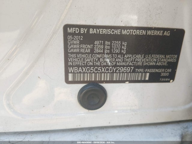 46069568 :رقم المزاد ، WBAXG5C5XCDY29697 vin ، 2012 Bmw 528i مزاد بيع