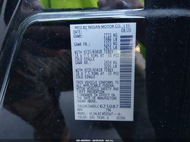 Продажа на аукционе авто 2020 Nissan Pathfinder S 2wd, vin: 5N1DR2AN0LC625087, номер лота: 46069583
