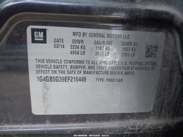 2014 Buick Lacrosse Leather Group მანქანა იყიდება აუქციონზე, vin: 1G4GB5G39EF216449, აუქციონის ნომერი: 46069596