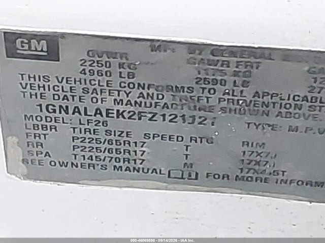 2015 Chevrolet Equinox Ls მანქანა იყიდება აუქციონზე, vin: 1GNALAEK2FZ121121, აუქციონის ნომერი: 46069598