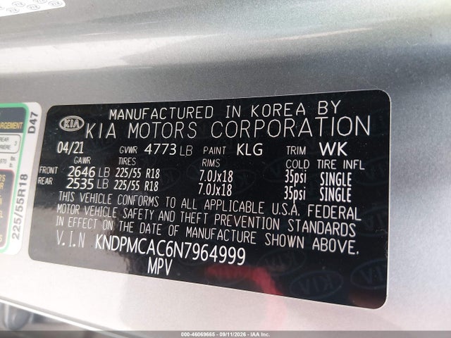2022 Kia Sportage Lx მანქანა იყიდება აუქციონზე, vin: KNDPMCAC6N7964999, აუქციონის ნომერი: 46069665