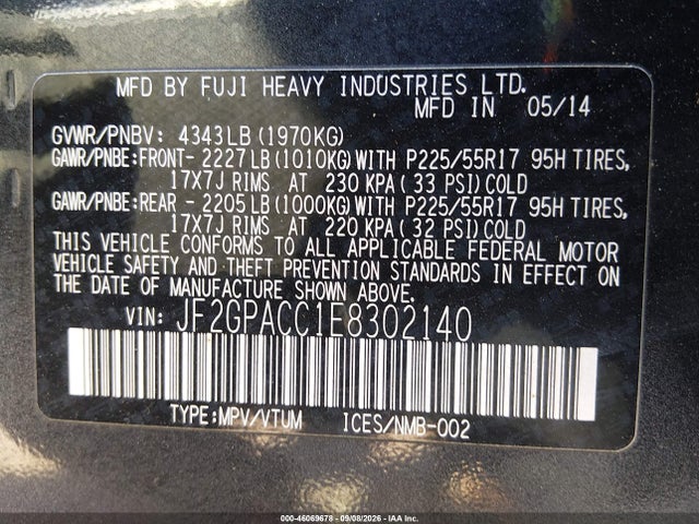 Subaru Xv Crosstrek 2.0i Premium 2014 JF2GPACC1E8302140 Image 9