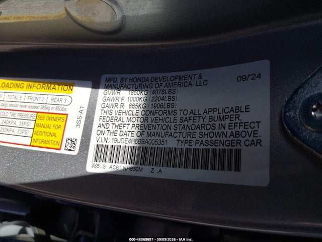 Aukcja sprzedaży 2025 Acura Integra A-spec Technology, vin: 19UDE4H66SA005351, numer aukcji: 46069687