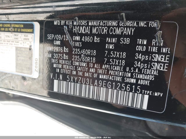 2014 Hyundai Santa Fe Sport 2.0l Turbo მანქანა იყიდება აუქციონზე, vin: 5XYZU3LA9EG125615, აუქციონის ნომერი: 46069708
