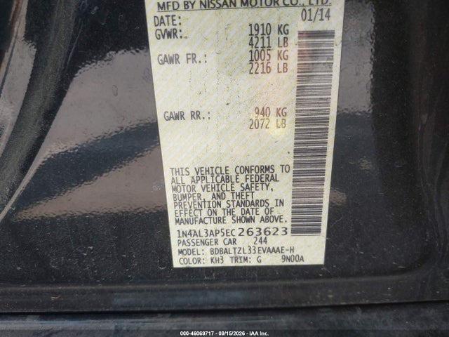 Aukcja sprzedaży 2014 Nissan Altima 2.5 Sv, vin: 1N4AL3AP5EC263623, numer aukcji: 46069717