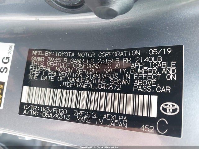Продажа на аукционе авто 2020 Toyota Corolla Le, vin: JTDEPRAE7LJ040672, номер лота: 46069722