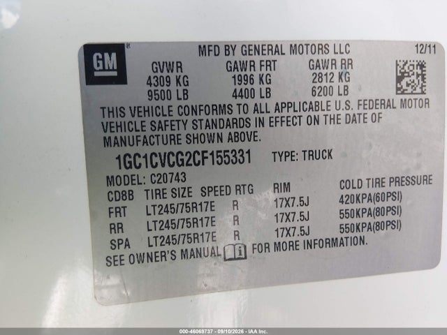 Aukcja sprzedaży 2012 Chevrolet Silverado 2500hd Work Truck, vin: 1GC1CVCG2CF155331, numer aukcji: 46069737